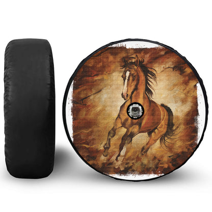 Brown Horse Painting Print Tire Cover With Camera Hole