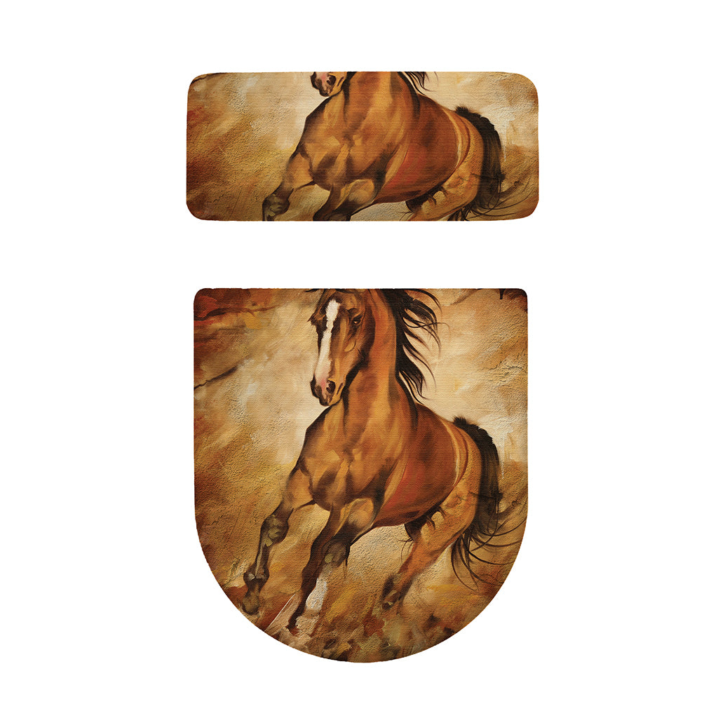 Brown Horse Painting Print Toilet Lid And Tank Cover Set