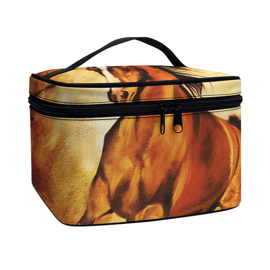 Brown Horse Painting Print Travel Makeup Bag