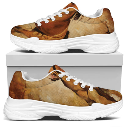 Brown Horse Painting Print White Chunky Shoes