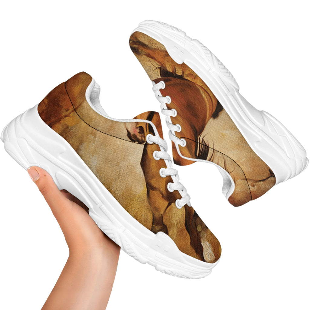 Brown Horse Painting Print White Chunky Shoes