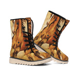 Brown Horse Painting Print Winter Boots
