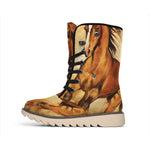 Brown Horse Painting Print Winter Boots