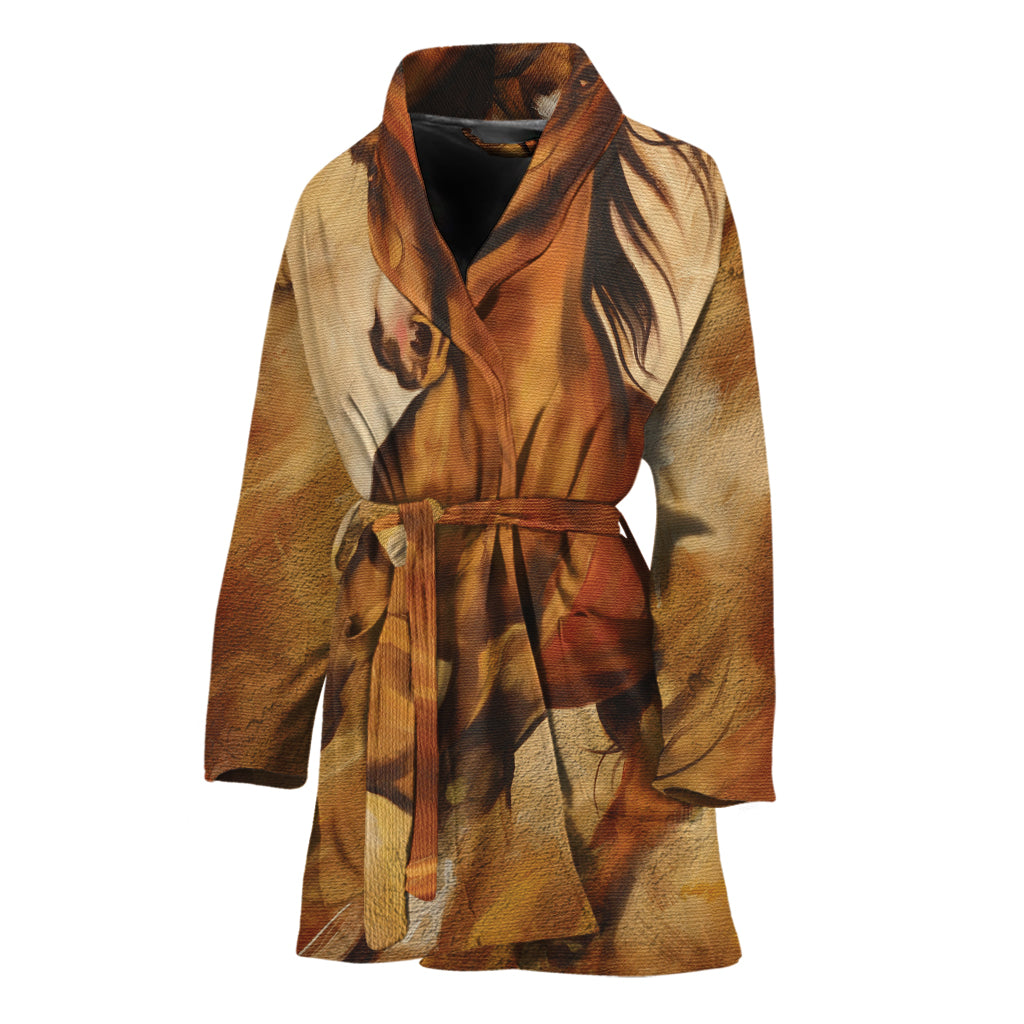 Brown Horse Painting Print Women's Bathrobe