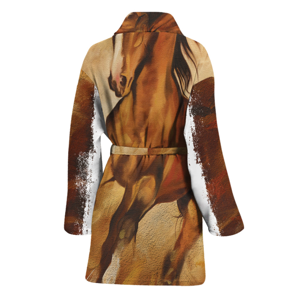Brown Horse Painting Print Women's Bathrobe