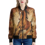 Brown Horse Painting Print Women's Bomber Jacket