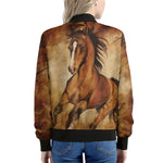 Brown Horse Painting Print Women's Bomber Jacket