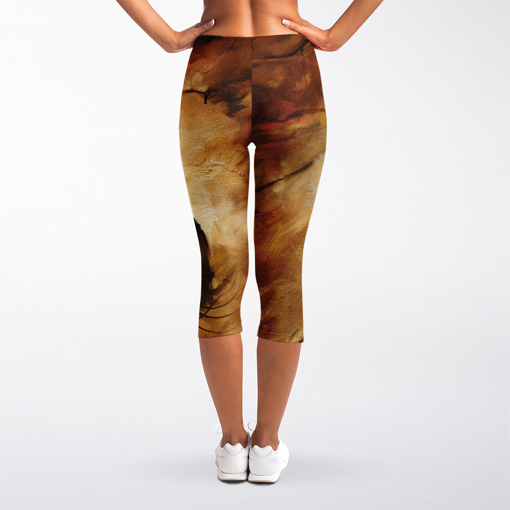 Brown Horse Painting Print Women's Capri Leggings