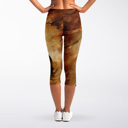 Brown Horse Painting Print Women's Capri Leggings