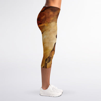 Brown Horse Painting Print Women's Capri Leggings