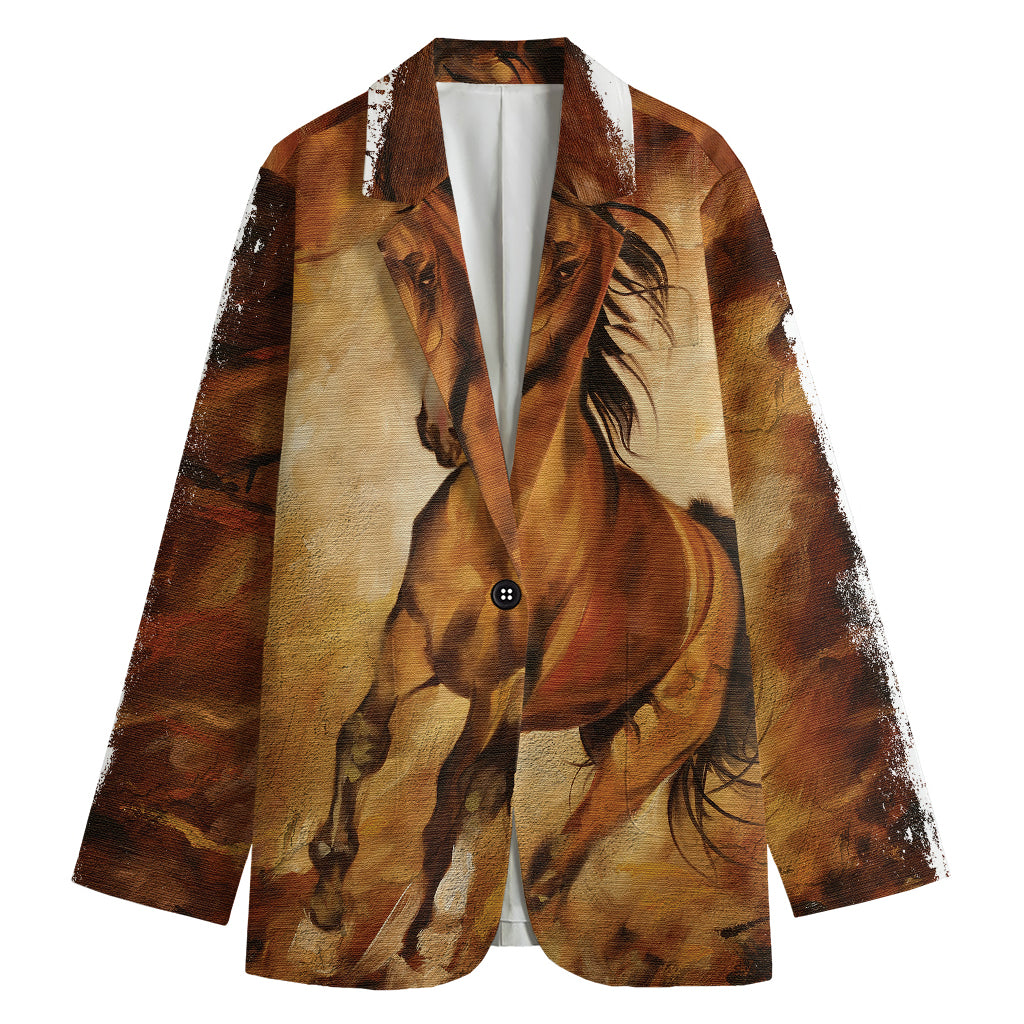 Brown Horse Painting Print Women's Cotton Blazer