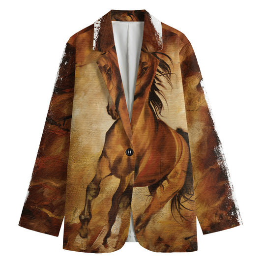 Brown Horse Painting Print Women's Cotton Blazer