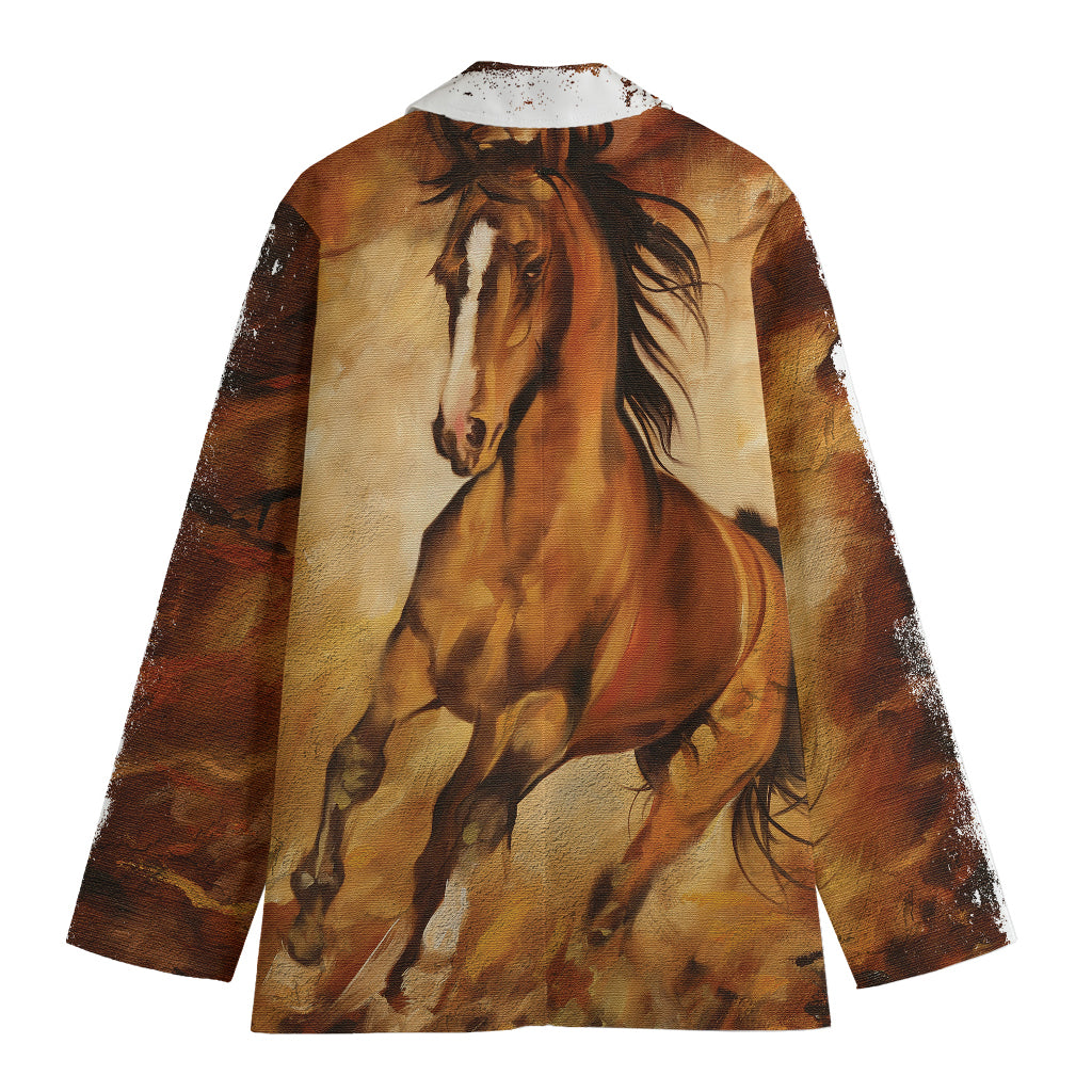 Brown Horse Painting Print Women's Cotton Blazer