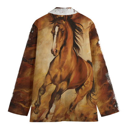 Brown Horse Painting Print Women's Cotton Blazer