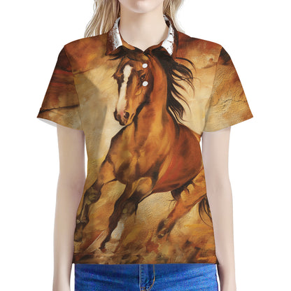 Brown Horse Painting Print Women's Polo Shirt