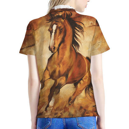 Brown Horse Painting Print Women's Polo Shirt