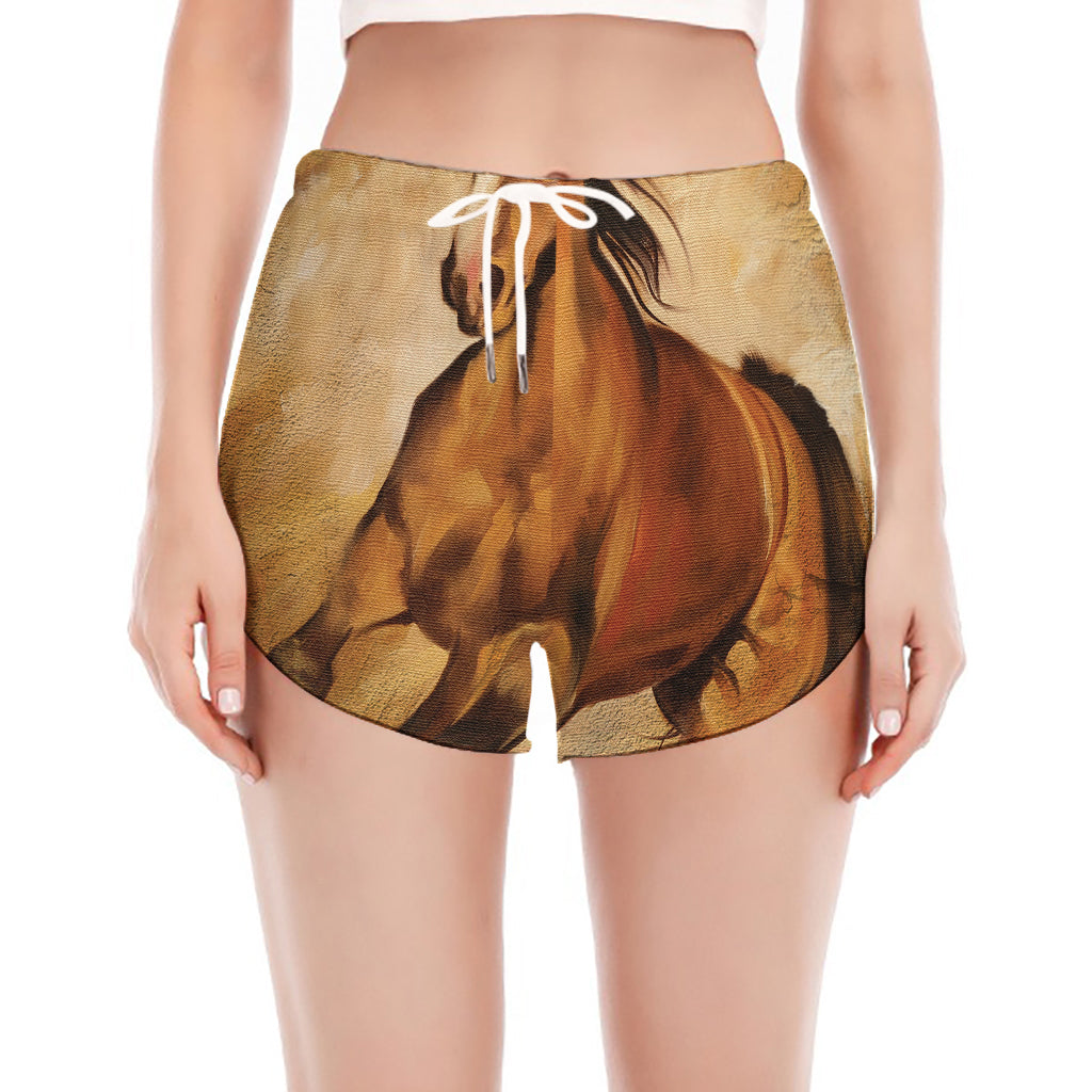 Brown Horse Painting Print Women's Split Running Shorts