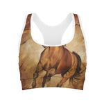 Brown Horse Painting Print Women's Sports Bra
