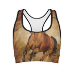 Brown Horse Painting Print Women's Sports Bra