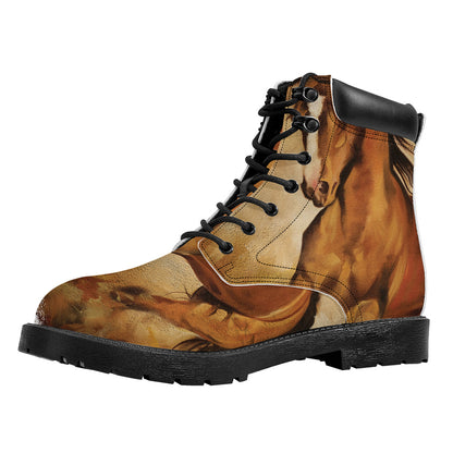 Brown Horse Painting Print Work Boots