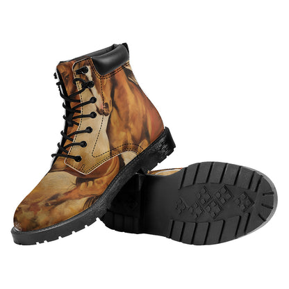 Brown Horse Painting Print Work Boots