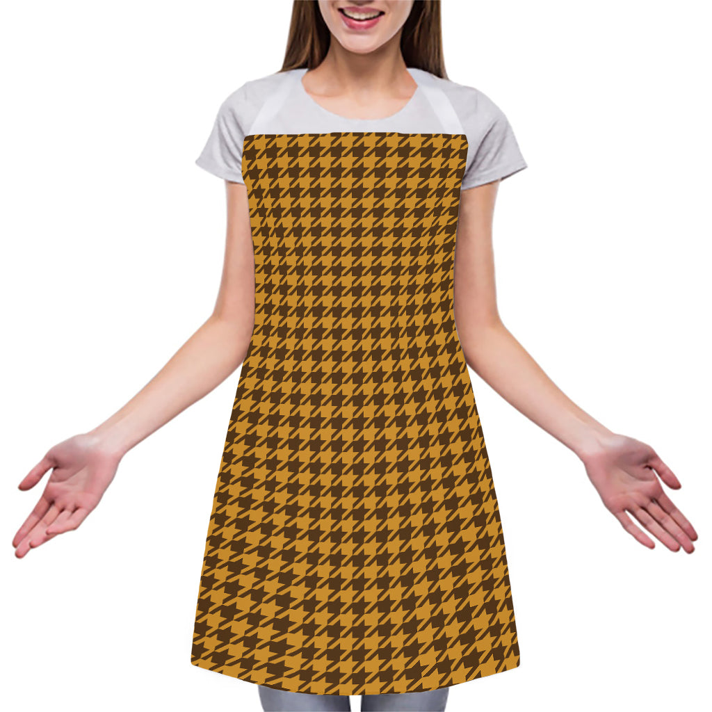 Brown Houndstooth Pattern Print Adjustable Apron