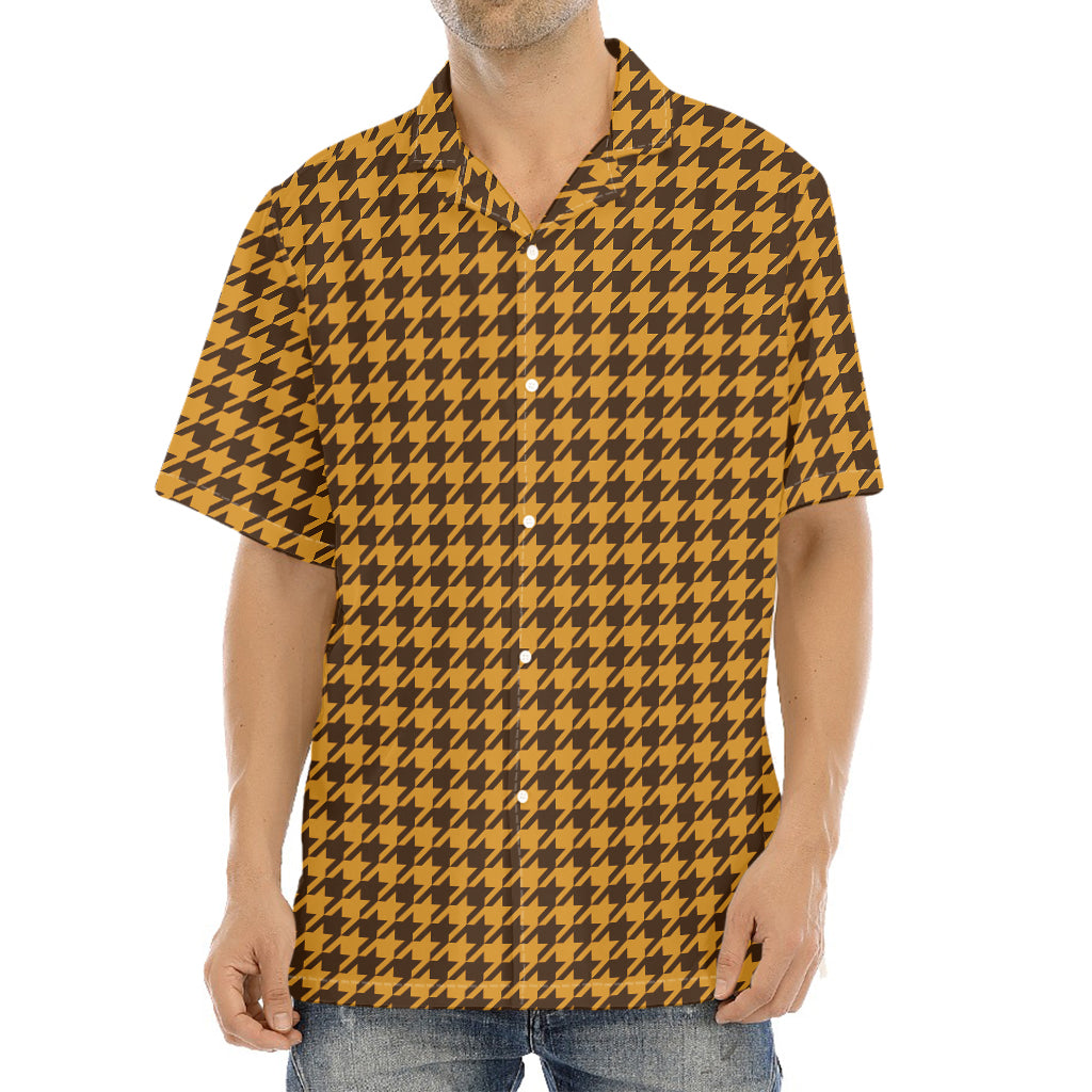 Brown Houndstooth Pattern Print Aloha Shirt
