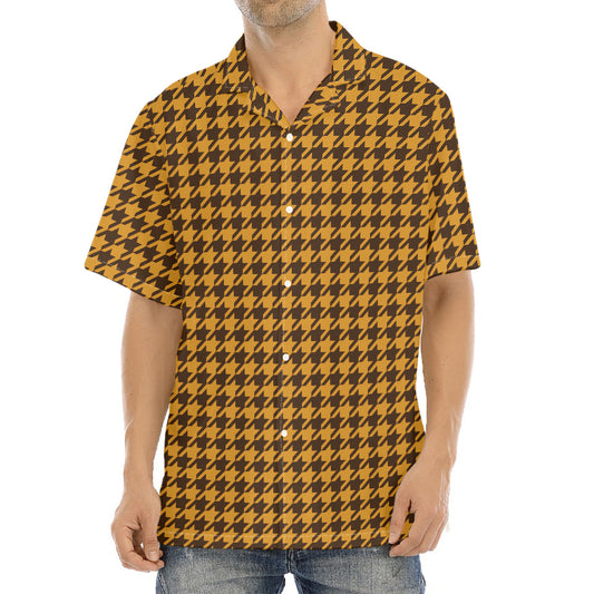 Brown Houndstooth Pattern Print Aloha Shirt