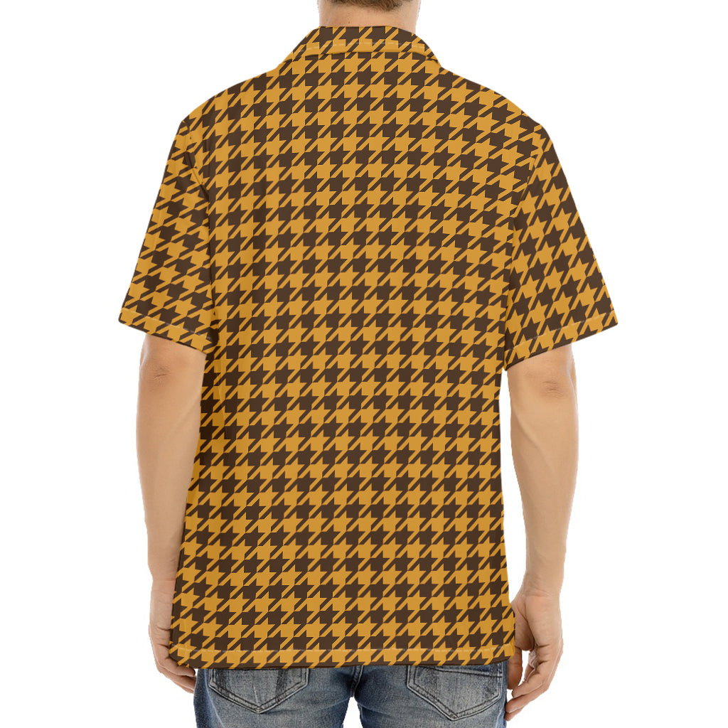 Brown Houndstooth Pattern Print Aloha Shirt