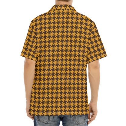 Brown Houndstooth Pattern Print Aloha Shirt