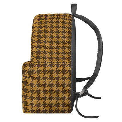 Brown Houndstooth Pattern Print Backpack
