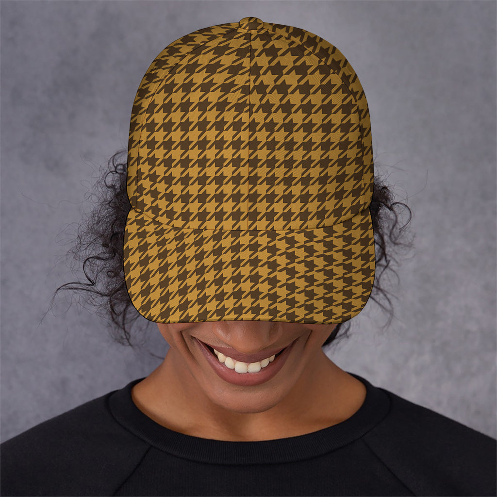 Brown Houndstooth Pattern Print Baseball Cap