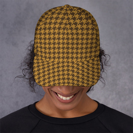 Brown Houndstooth Pattern Print Baseball Cap