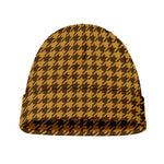 Brown Houndstooth Pattern Print Beanie