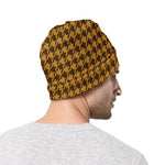 Brown Houndstooth Pattern Print Beanie
