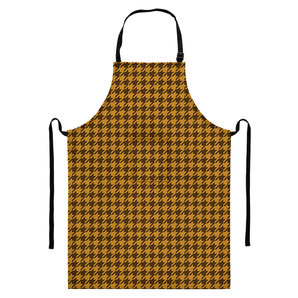 Brown Houndstooth Pattern Print Bib Apron With Pocket
