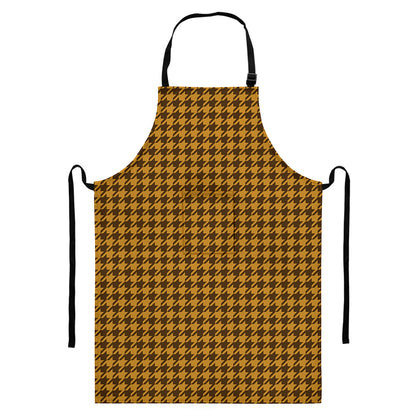 Brown Houndstooth Pattern Print Bib Apron With Pocket