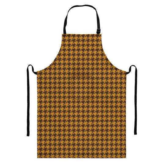 Brown Houndstooth Pattern Print Bib Apron With Pocket
