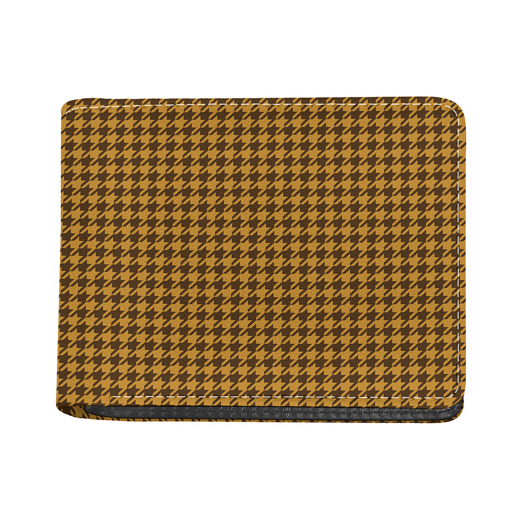 Brown Houndstooth Pattern Print Bifold Wallet