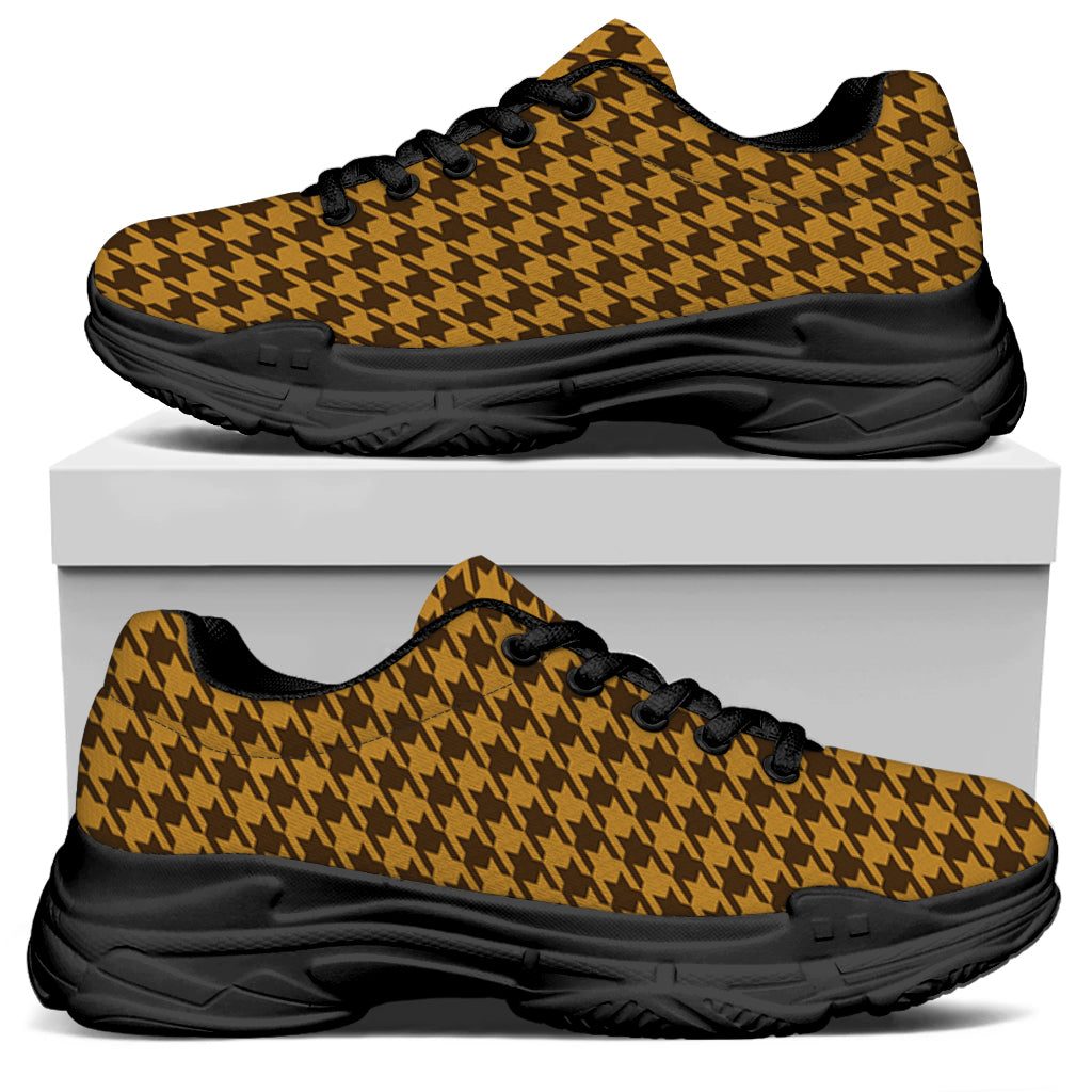 Brown Houndstooth Pattern Print Black Chunky Shoes