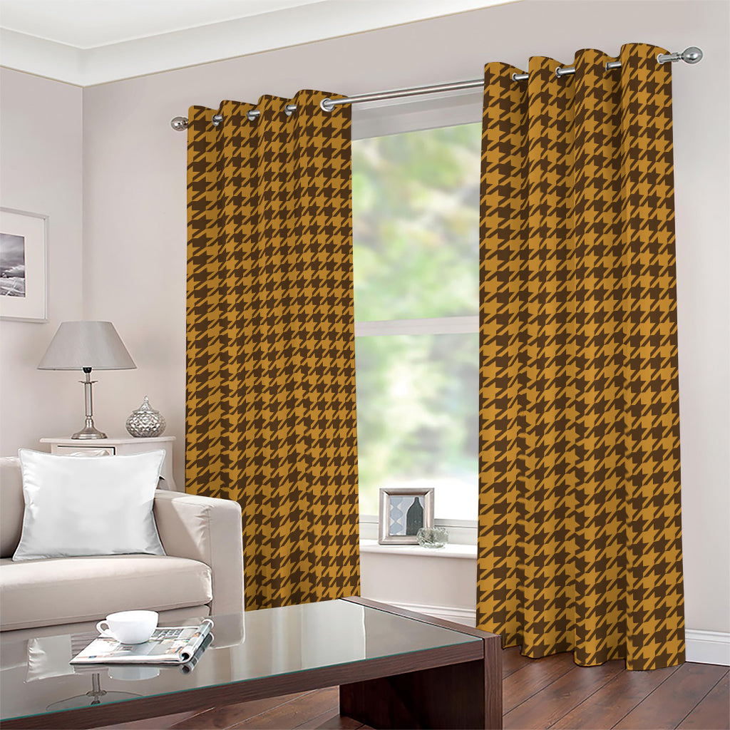 Brown Houndstooth Pattern Print Blackout Grommet Curtains