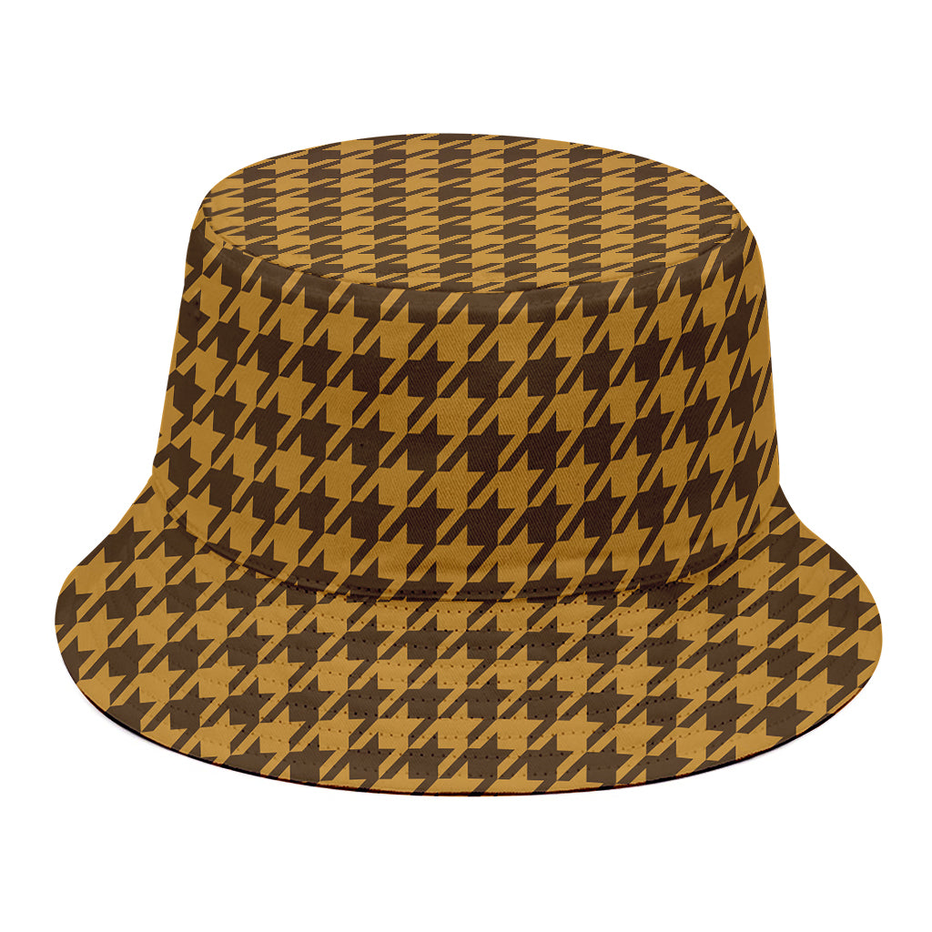 Brown Houndstooth Pattern Print Bucket Hat