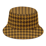 Brown Houndstooth Pattern Print Bucket Hat