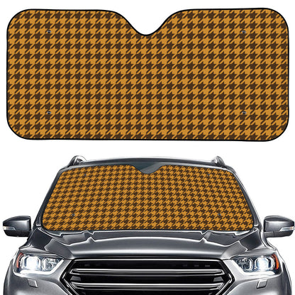 Brown Houndstooth Pattern Print Car Windshield Sun Shade