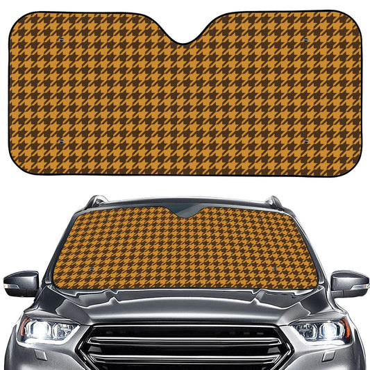 Brown Houndstooth Pattern Print Car Windshield Sun Shade