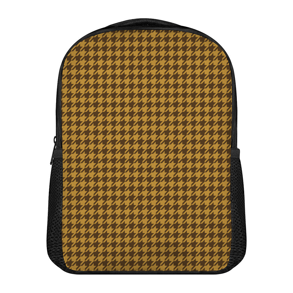 Brown Houndstooth Pattern Print Casual Backpack