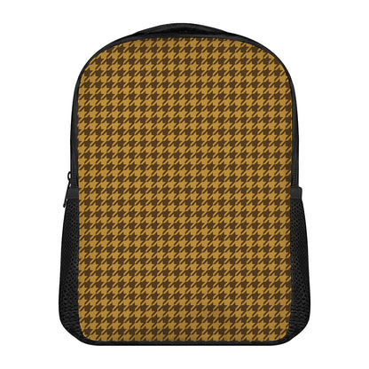 Brown Houndstooth Pattern Print Casual Backpack