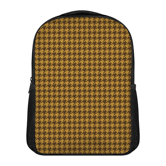Brown Houndstooth Pattern Print Casual Backpack