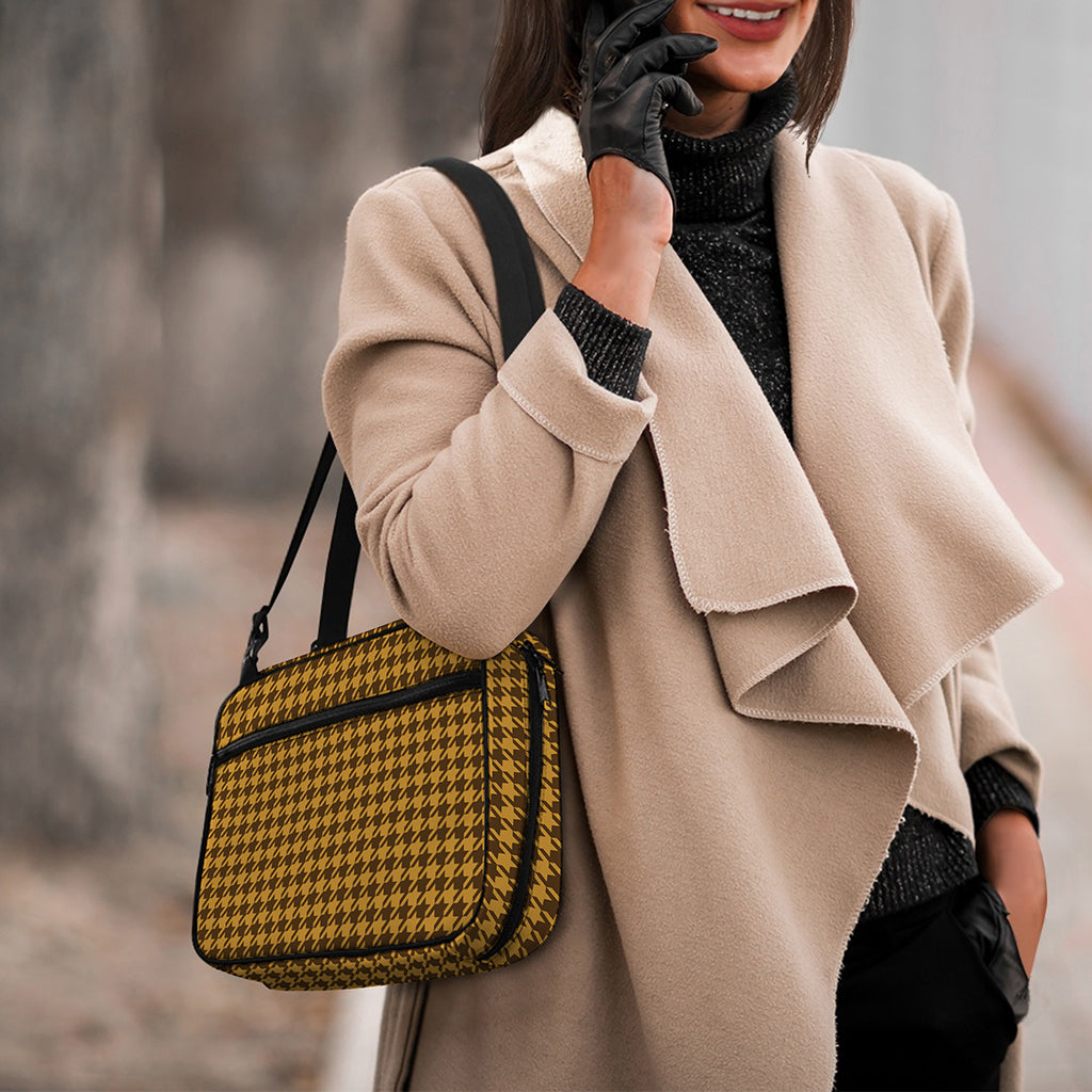 Brown Houndstooth Pattern Print Double Strap Bible Bag