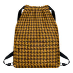 Brown Houndstooth Pattern Print Drawstring Backpack
